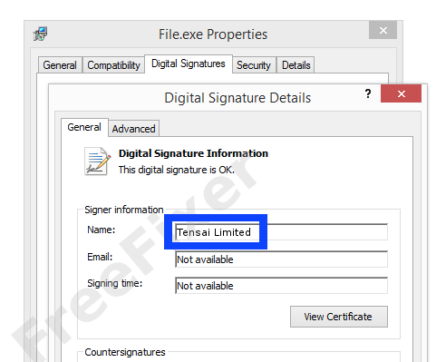 Screenshot of the Tensai Limited certificate